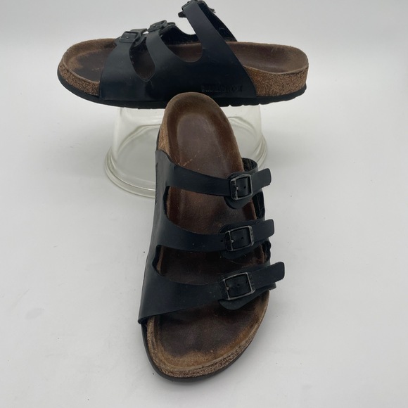Birkenstock‎ Black Three Strap Adjustable Buckles Cork Footbed SlipOn Sandal 6.5 - Picture 1 of 11